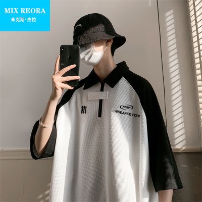 【Ready】🌈 MIXGEORA waffle polo shirt mens summer niche design ins top loose casual short-sleeved t-shirt