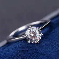 100% Real Moissanite แหวนหมั้น Platinum ชุบเงินสเตอร์ลิง1CT 2CT 3CT เพชรแต่งงานแหวนคลาสสิก6 Prong แหวน