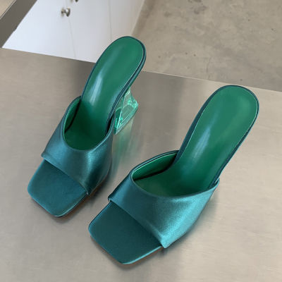 Summer Women Slides High Quality Cozy Leather Slippers Fashion Strange Transparent Orange Heels Sandals Shoes Size 41