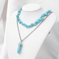 2Pcs Hexagonal Column Pendant Necklaces For Women Men Pendulum Charm Silver Color Chain Turquois Natural Stone Necklace Jewelry Fashion Chain Necklace