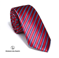 Giorgio Del Sarto Necktie 6 cm  Red-Blue Stripe with Fabric Texture เนคไทสีแดงลายรื้วมีเท็กเจอร์