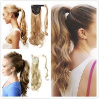 AOSIWIG Long Wavy Ponytail Synthetic Hair Pieces Velcro Wrap Around Hair Tail Clip in Ponytail Extensions Natural Fake Hairpiece