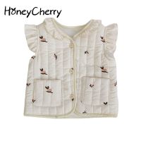 （Good baby store） Winter Girl  39;s Baby Padded Clothes Warm Vest Infant Printing Flying Sleeve Vest Coat