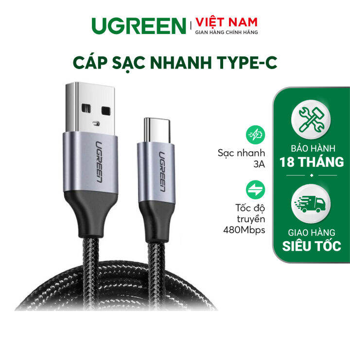 Cáp Sạc Usb 2.0 A Sang Type C Ugreen Us288 Cho Samsung S21 S20 Xiaomi Redmi  Note 11 | Dòng Sạc 3A 15W 18W | Bảo Hành 1 Đổi 1 18 Tháng | 60225 60114  60115 60116 60117 60118 60826 60119 60120 60121 60122 60123 | Lazada.Vn