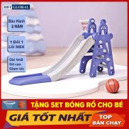 Cầu trượt lâu đài máng dài 1m8 có ném bóng rổ BBT GLOBAL BSL302B