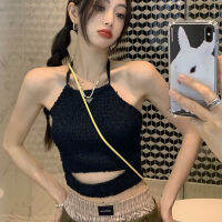 เสื้อกล้ามฤดูร้อนเสื้อถักแขนกุด Lacing Halterneck Backless Solid สำหรับ Club Party