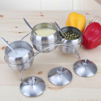 3pcsset Bridge Stainless Steel Seasoning Pot Spice Salt Sugar Bowl Pepper Ajinomoto Jar Container Bottle Storage Can