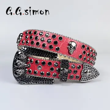 Women Man Luxury Designer Diamond Studded Belt SKULL Western Rhinestones  Belts