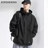 EERSHENSHI ผู้ชายโจมตีแจ็คเก็ตฤดูใบไม้ผลิ Windproof กันน้ำแจ็คเก็ตแบบสบายๆกีฬากลางแจ้งสีดำขนส่งสินค้าแจ็คเก็ตผู้ชาย