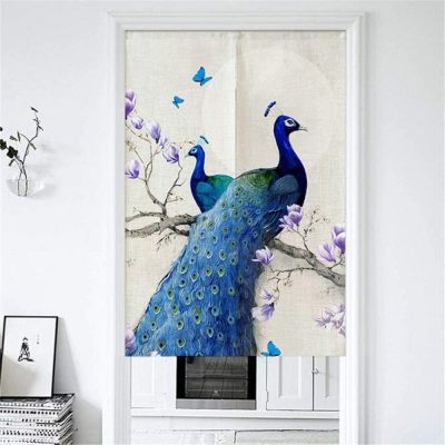 Japanese Noren Door way Curtain Tapestry Entrance Feng Shui Door Curtain (Blue Peacock,85x150cm/175cm/200cm)