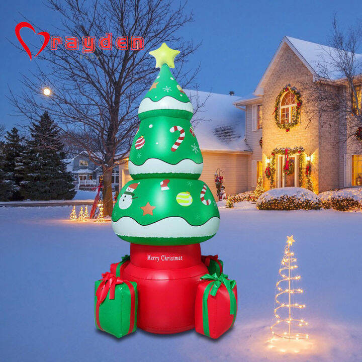 Inflatable Christmas Tree Yard Decorations 8FT Outdoor With 3 Gift Box ...