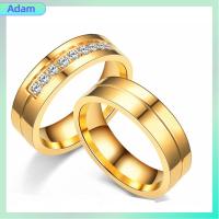 ADAM แฟชั่น สีทองเงิน AAA CZ ลูกบาศก์เซอร์โคเนีย แหวนคู่รัก สแตนเลสสตีล ชุบทอง18K แหวนวงแต่งงาน