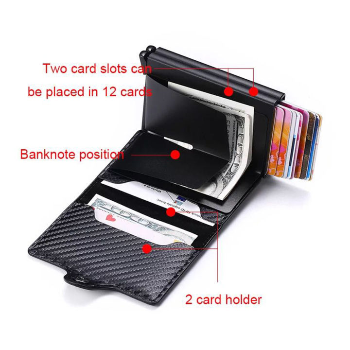 2022-carbon-fiber-card-holder-mens-double-anti-rfid-credit-card-holder-case-wallet-metal-business-bank-minimalist-wallet