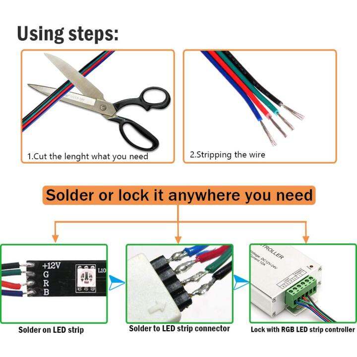 100-new-tficgy-1m-2m-3m-5m-10m-20m-50m-100m-4pin-สายพ่วง-rgb-dc-12v-แถบไฟ-led-ขยายฝาครอบกันฝุ่นแถบไฟ-led-5050-rgb