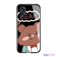 เคสใส่โทรศัพท์สำหรับ A38 A18 OPPO การ์ตูนหมีน่ารักหรูดีไซน์ปาร์ตี้กันกระแทกมันวาวกระจกเทมเปอร์ปลอกฝาหลัง