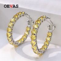 OEVAS 100 925 Sterling Silver 4mm Yellow High Carbon Diamond Earrings For Women Sparkling Wedding Party Fine Jewelry Wholesale