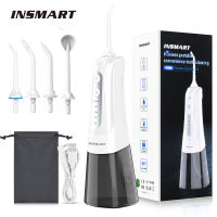 INSMART เครื่องไหมขัดฟันพลังน้ำช่องปากสำหรับฟันกันน้ำแบบชาร์จ USB ขนาด300มล. ที่ขัดฟันทันตกรรมไวท์เทนนิ่งทำความสะอาดแบบพกพา