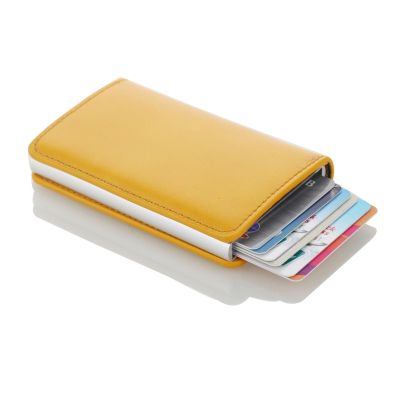 กระเป๋าใส่นามบัตรหนังแบบวินเทจสำหรับผู้ชายใหม่,กระเป๋าใส่บัตรเครดิตอลูมิเนียมของผู้ชายบัตรทำจากโลหะอัตโนมัติแบบวินเทจ