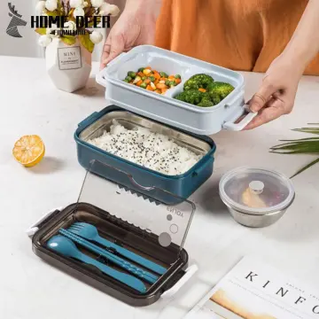 2 Layer Grid Portable Hermetic Lunch Box Children Student Bento