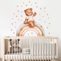 Baby Room Wall Sticker Decoration Teddy Bear on the Rainbow Star Wall Decals for Kids Room Baby Nursery Bedroom Sticker Interior Wall Stickers  Decals