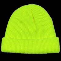 【KFAS Clothing Store】 Short Plain Cuffed Hat Beanies Women Men Winter Kull Cap Hip Hop Streetwear Neon Yellow Neon Orange Bright Green