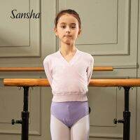 【Love ballet】 Sansha สาวเด็กเสื้อถักที่อบอุ่นสำหรับบัลเล่ต์เต้นรำแขนยาวเสื้อกันหนาวเสื้อผ้าเต้นรำสีชมพูสีฟ้า KT4030