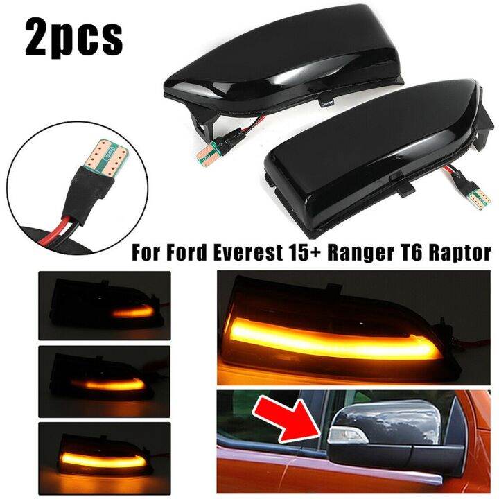 Dynamic LED Turn Signal Side Mirror Light Smoked Black For Ford Ranger