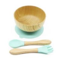 Baby Feeding Bowl Spoon Fork Food Tableware Kids Wooden Training Plate Silicone Suction Cup Removable Childrens Dishes Goods