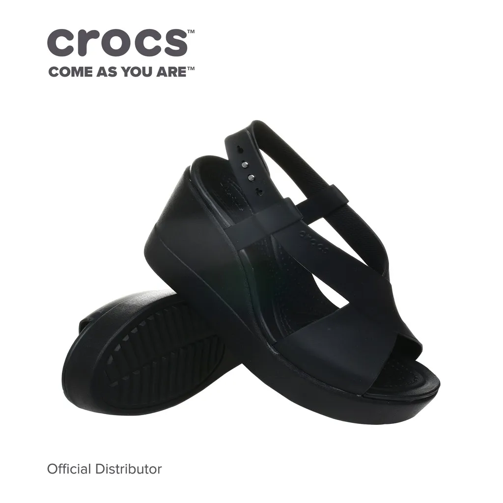 Giày sandal crocs chuẩn xịn, chống hôi chân, nhựa tế bào êm, mềm, dẻo, bền,  đi mưa, lội nước, đi biển đế xuồng 8cm blooklyn high wedge màu đen |  