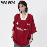 TIDE BEAR อเมริกาแบบย้อนยุคแขนสั้นเสื้อยืดอินเทรนด์เสื้อผ้าสไตล์ตามท้องถนนสูง