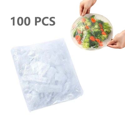 Kantong plastik sekali pakai penutup makanan 100 buah kantong penyimpanan sayuran buah tutup makanan elastis menjaga kesegaran dapur