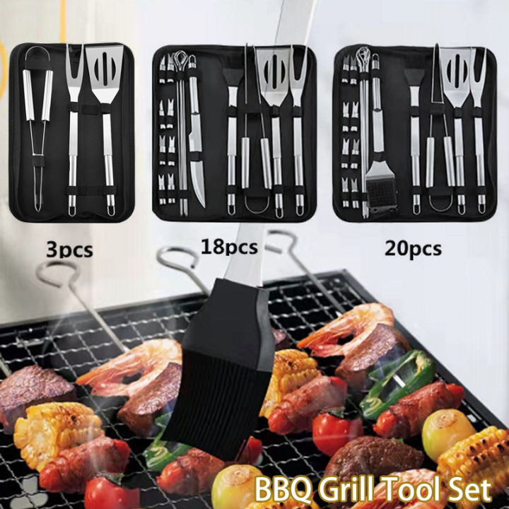 20pcs Heavy Duty BBQ Grill Accessories, Grill Utensils Set, Stainless Steel  BBQ Tools Set For Men & Women Grilling Accessories With Storage Case Bag G