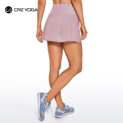 CRZ กางเกงขาสั้นเอวสูงสำหรับผู้หญิงใส่เล่นโยคะมี3กระเป๋ามีจีบกีฬาออกกำลังสำหรับใส่กระโปรงเทนนิสวิ่ง