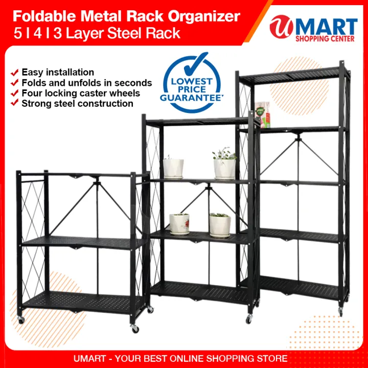 Multipurpose 3 & 4 Layer Foldable Steel Metal Rack Organizer Shelf