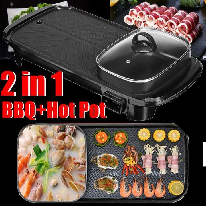 Korean Style 2 In 1 Electric Multi Cooker Barbecue Pan Hot Pot Cooker ...