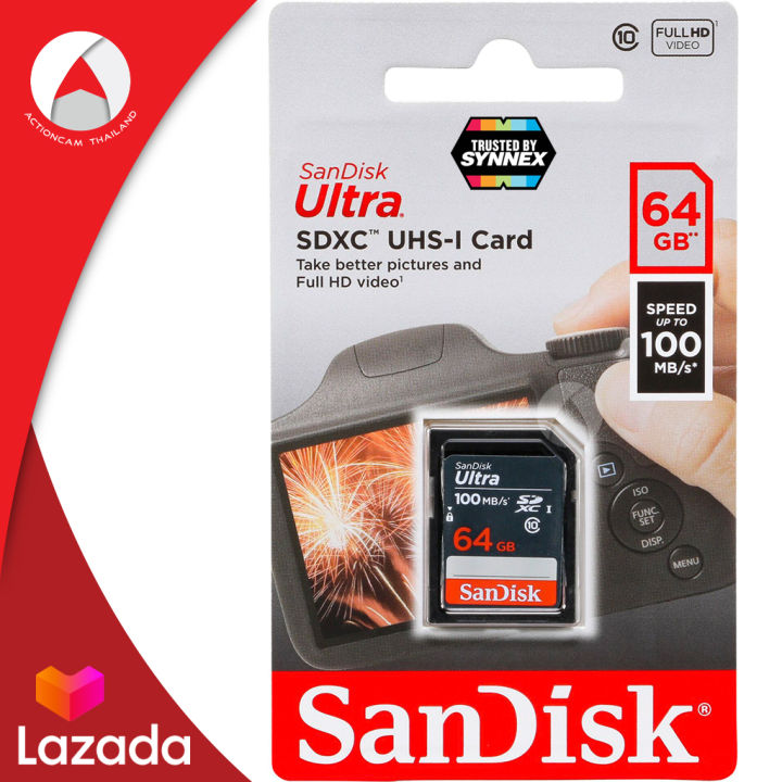 sandisk-ultra-sd-card-class10-64gb-sdxc-speed-100mb-s-sdsdunr-064g-gn3in-เมมโมรี่-การ์ด-แซนดิส-สำหรับ-กล้อง-ถ่ายภาพ-ถ่ายรูป-ถ่ายวีดีโอ-กล้องdslr-กล้องโปร-รับประกัน-7-ปี