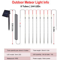 3050ซม. 8หลอด LED ฝนดาวตก String Light พลังงานแสงอาทิตย์กลางแจ้งกันน้ำ Fairy Holiday โคมไฟสำหรับคริสต์มาสงานแต่งงาน Home Party Decor