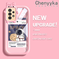 Chenyyka เคสแฟชั่นติดโบว์ปลอกสำหรับ Samsung A13 5G เคส A04s อวกาศนักบินอวกาศลายสัตว์ประหลาดตัวเล็กกันกระแทกทนต่อการขีดข่วนเคสโทรศัพท์โปร่งใสกันกระแทกฝาครอบป้องกันเลนส์กล้องถ่ายรูปซิลิกาเจล TPU