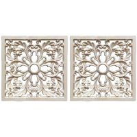 2X Rubber Wood Carved Floral Decal Craft Onlay Applique Furniture DIY Decor F:20 x 20cm