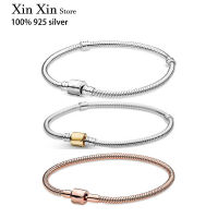 Authentic S925 Sterling Silver Two-color Bucket Buckle Snake Bone celet Suitable For Women Diy Jewelry Original Charm