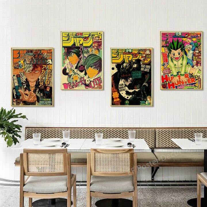 hot-anime-retro-พิมพ์โปสเตอร์-my-hero-academia-jujutsu-kaisen-ภาพวาด-hxh-มังงะ-vintage-home-room-bar-cafe-art-wall-decor