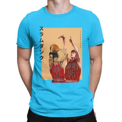 Hipster Anime Slam Dunk T-Shirts for Men Round Collar 100 Cotton T Shirts Manga Japan Basketball Tees Graphic Printed Clothing