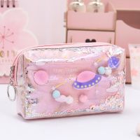 ✼♤✕ Kawaii Large Glitter Star Pencil Case Laser Leather Pen Box Big Makeup Bag for Girls Gift PU School Stationery Travel Supplies