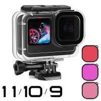 ซองกันน้ำ60เมตรสำหรับ Gopro Hero 11 10 9 Black กางเกงในดำน้ำปลอกหุ้มตัวป้องกันสีแดงฟิลเตอร์ Go Pro 11 10