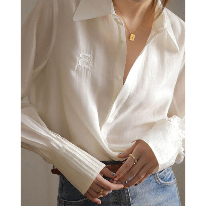 french-style-ga-grade-white-shirt-womens-2023-spring-and-autumn-design-niche-chic-chiffon-shirt-tencel-top