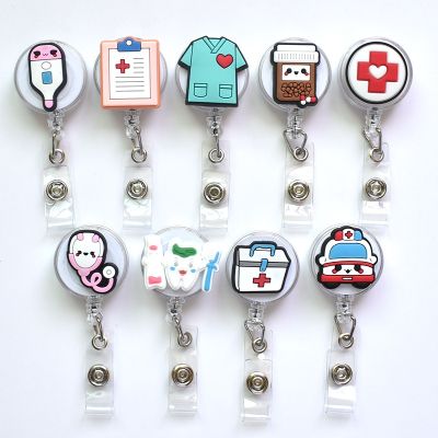 hot！【DT】♧✷✉  New 1 Piece Silicone Retractable Doctor Badge Holder Reel Cartoon ID Card Keychains