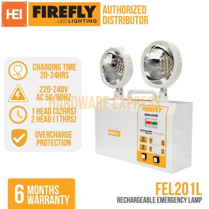 FIREFLY Rechargeable LED Twin Head Emergency Light FEL201L Twinhead ...