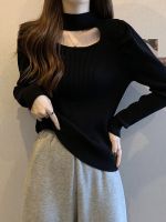 original Uniqlo NEW halter neck knitted bottoming shirt for women in autumn and winter plus size with half turtleneck sweater design hollow collarbone top for fat mm
