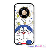 UCUC เคสโทรศัพท์เคสสำหรับ Huawei Mate 40 ProกรณีHuawei Mate40 Proการ์ตูนสำหรับสาวแมวDoraemonกรณีGlossyกระจกเทมเปอร์กลับSoft Edgeเคสโทรศัพท์