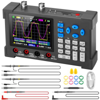 3-In-1 Portable 2-Channel Handheld Oscilloscope 120MHz Bandwidth 500MSa/S+Digital Multimeter Tester Auto Range Durable Easy Install